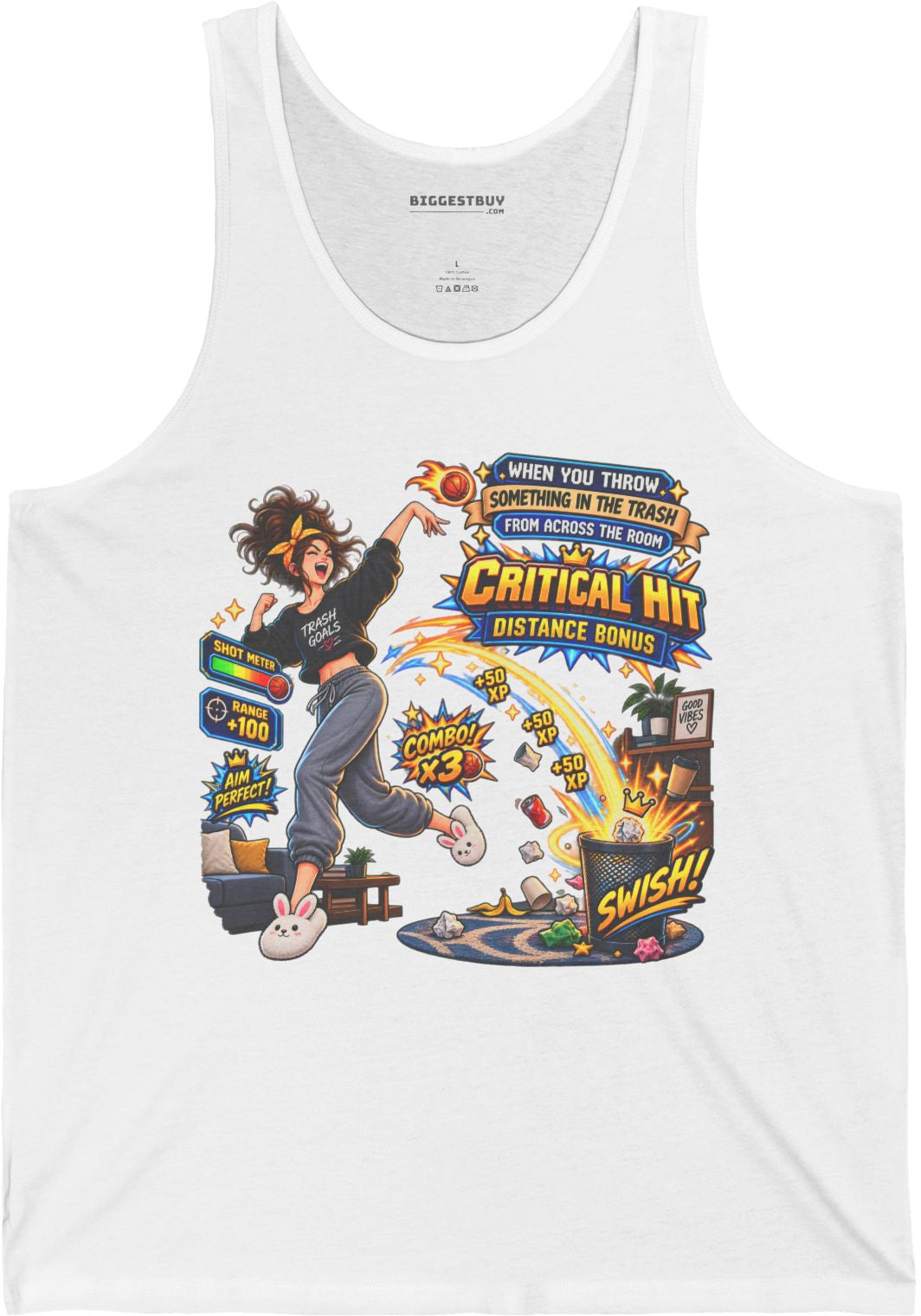 Trash Dance - Jersey Tank Top in White, front view