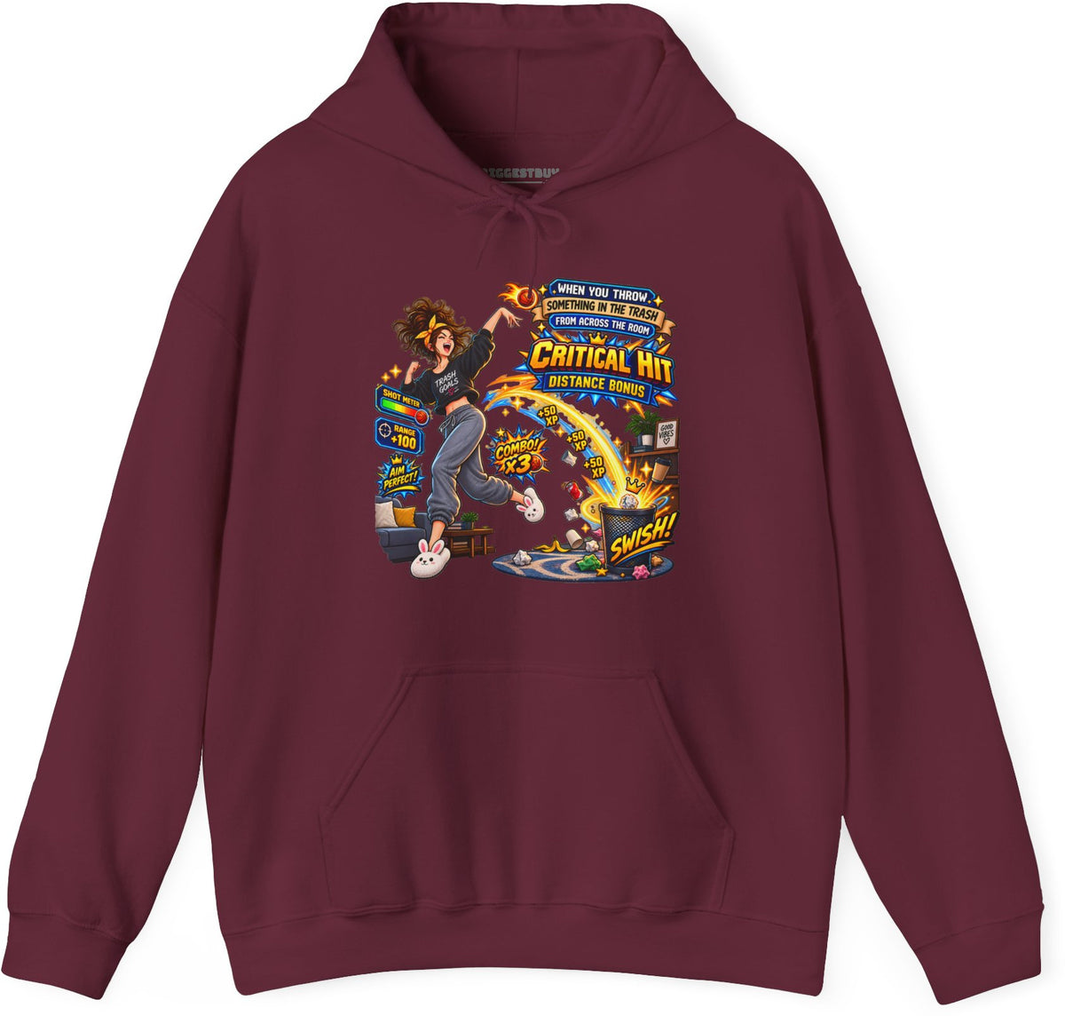 Trash Dance - Pullover Hoodie in Maroon, front view