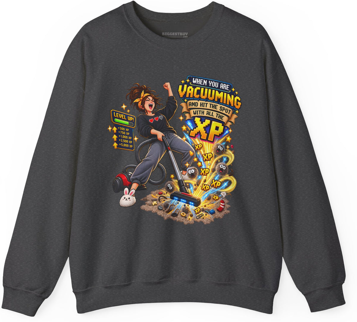 Vacuum Victory - Crewneck Sweatshirt in Dark Heather, front view