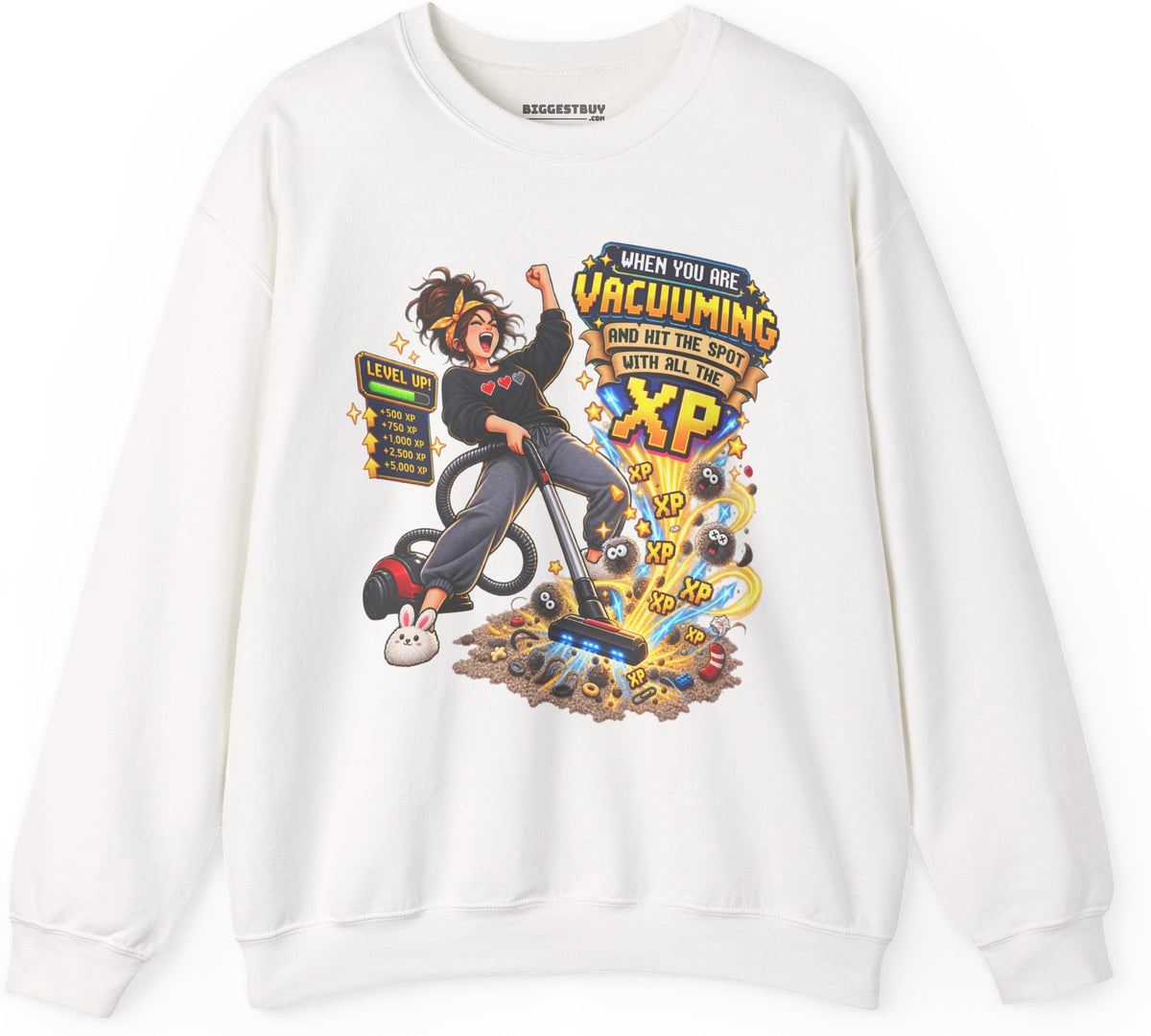Vacuum Victory - Crewneck Sweatshirt in White, front view