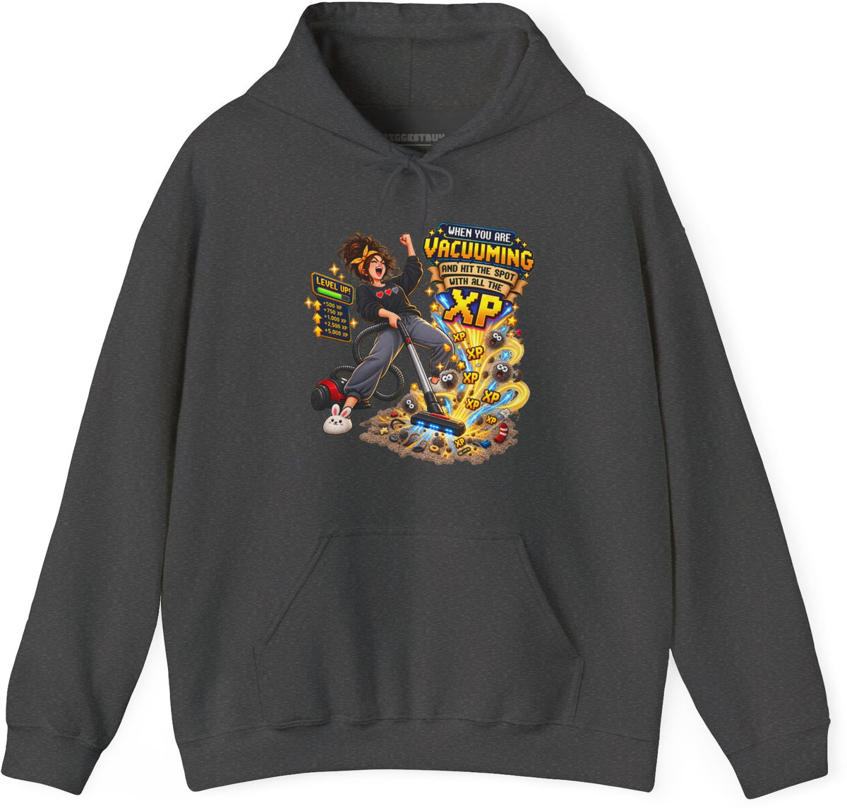 Vacuum Victory - Pullover Hoodie in Dark Heather, front view