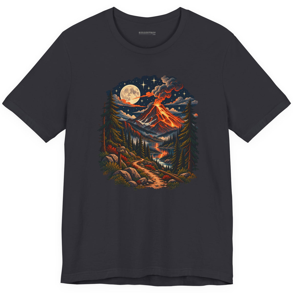 Volcanic Visions - Classic Jersey Tee in Dark Grey, front view