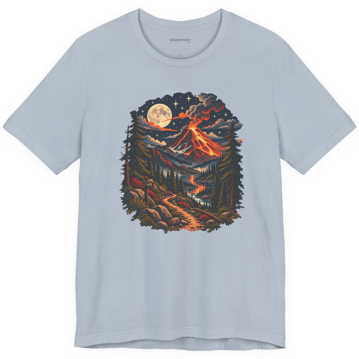 Volcanic Visions - Classic Jersey Tee in Light Blue, front view