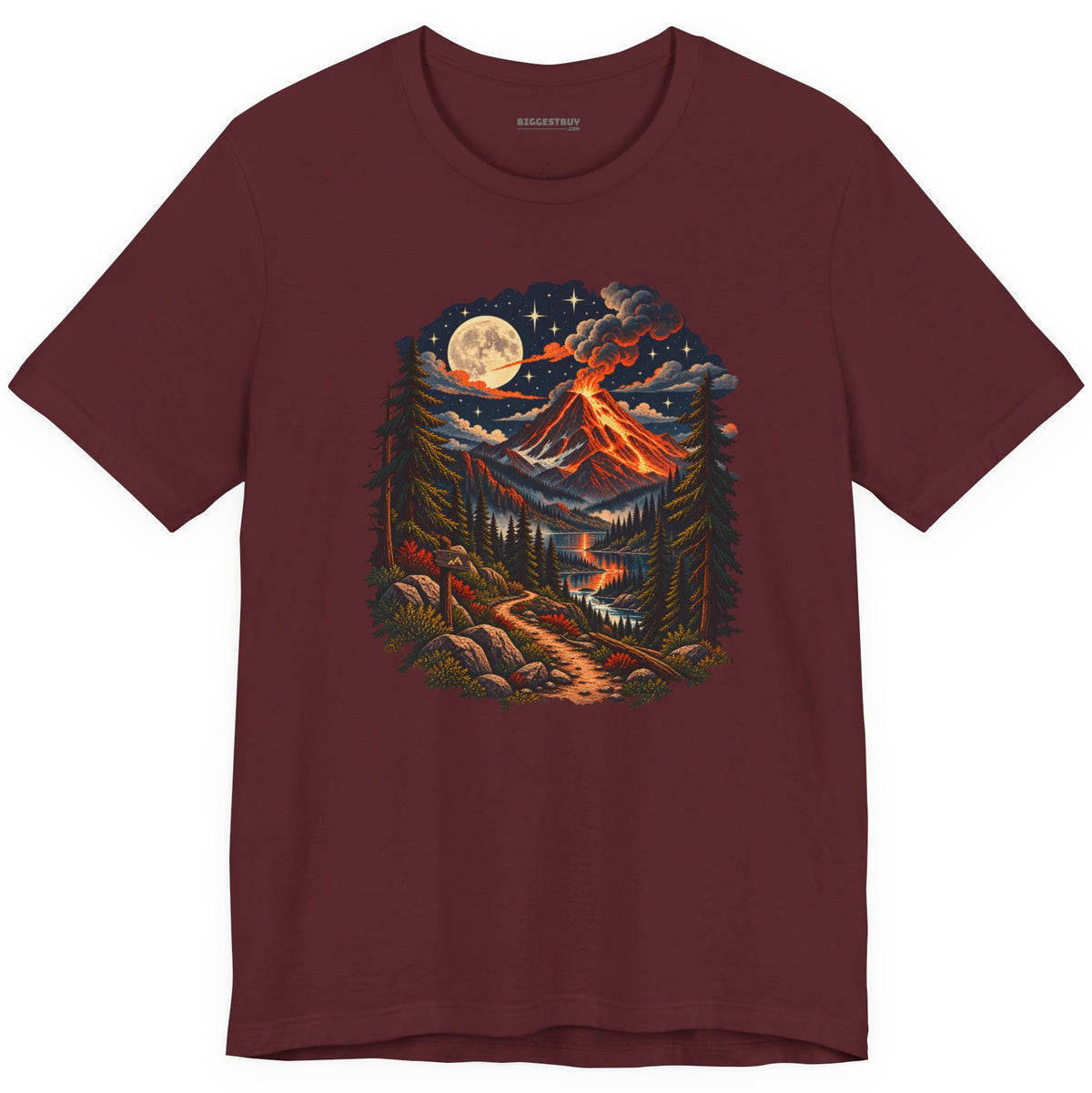 Volcanic Visions - Classic Jersey Tee in Maroon, front view