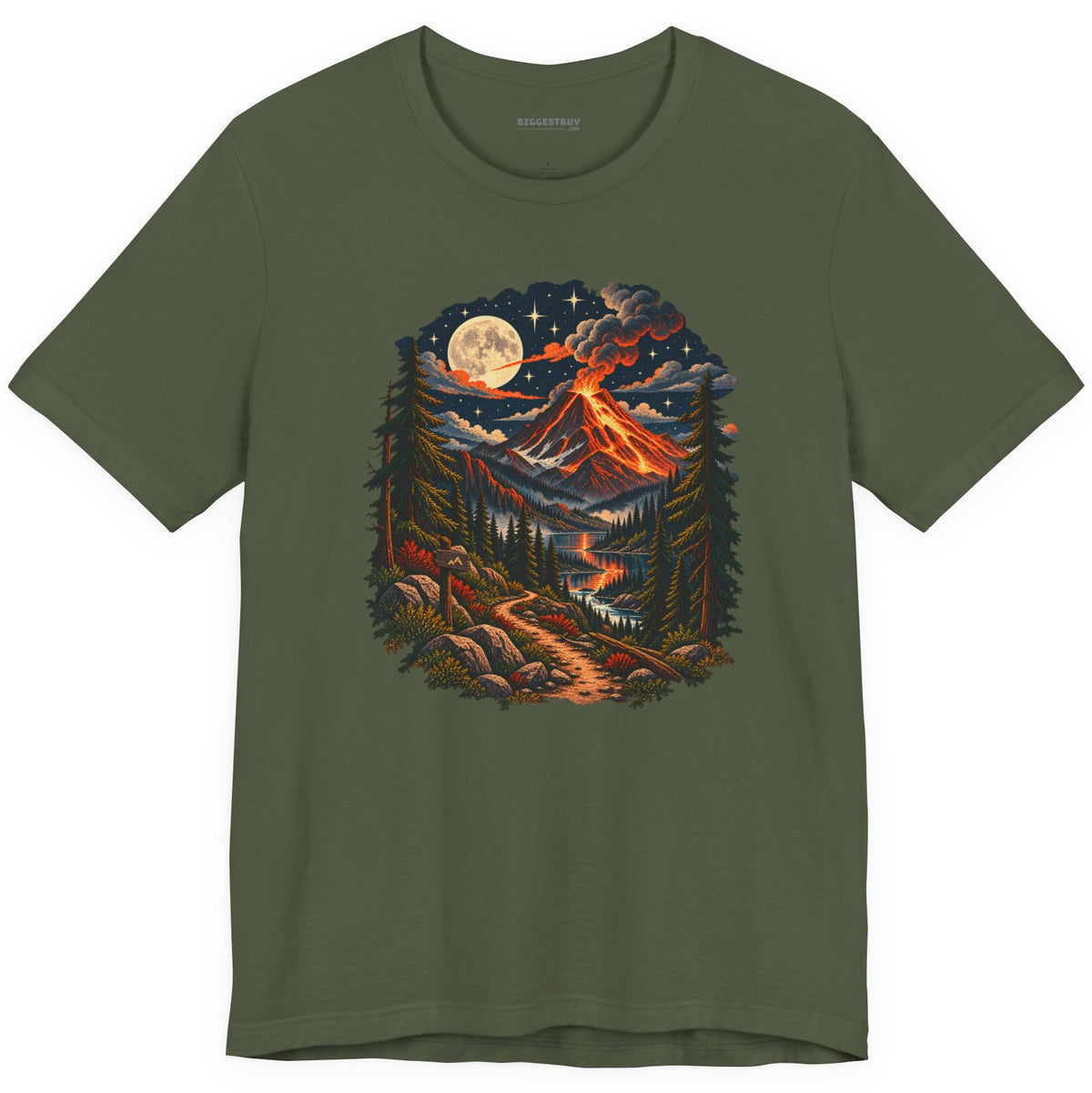 Volcanic Visions - Classic Jersey Tee in Military Green, front view