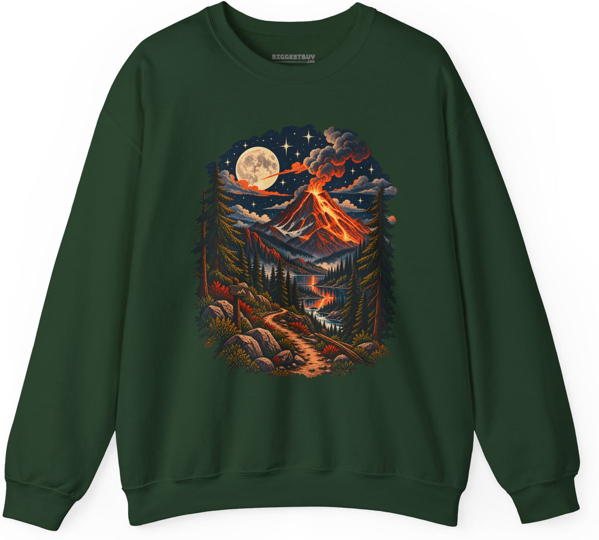 Volcanic Visions - Crewneck Sweatshirt in Forest Green, front view