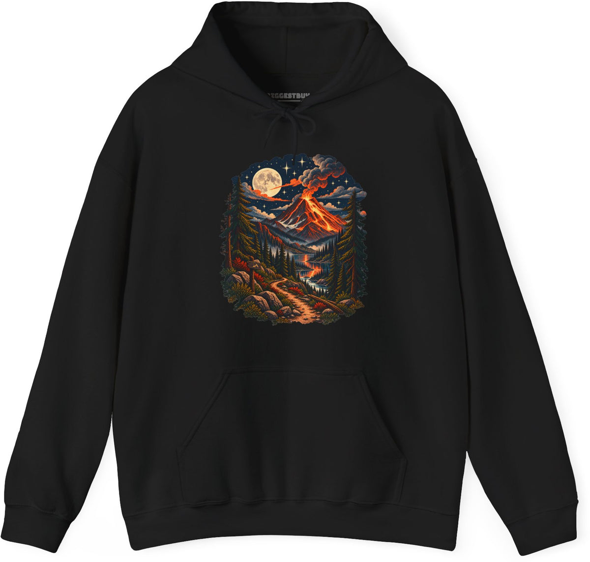 Volcanic Visions - Pullover Hoodie in Black, front view