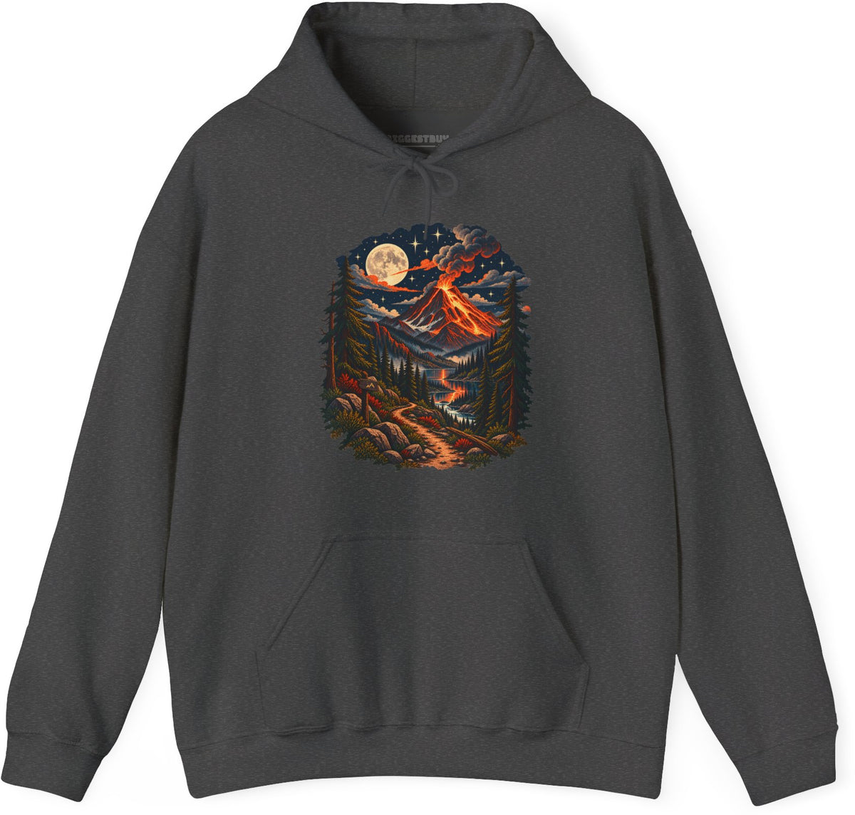 Volcanic Visions - Pullover Hoodie in Dark Heather, front view