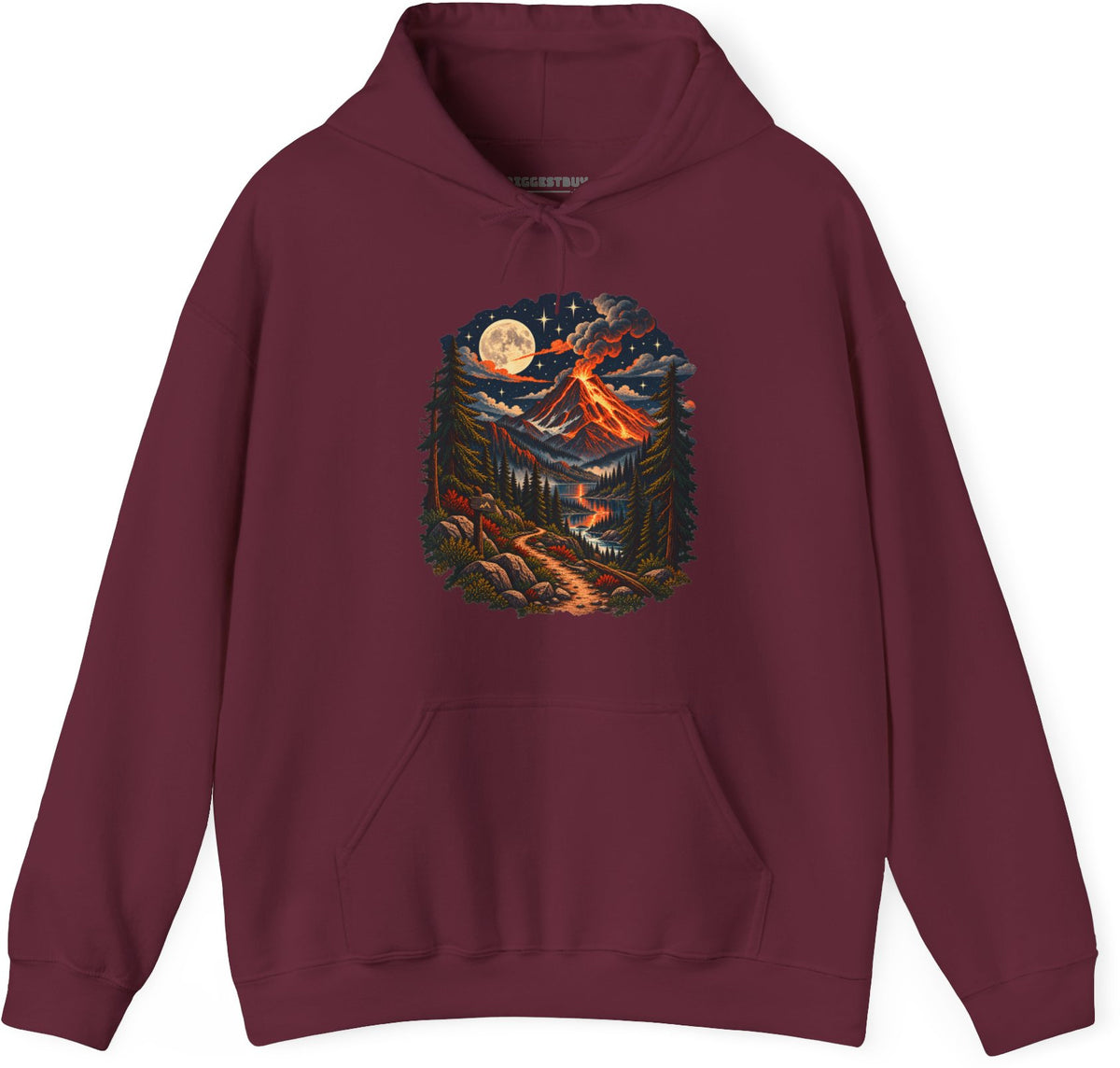 Volcanic Visions - Pullover Hoodie in Maroon, front view