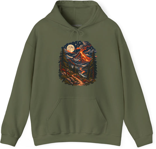Volcanic Visions - Pullover Hoodie in Military Green, front view