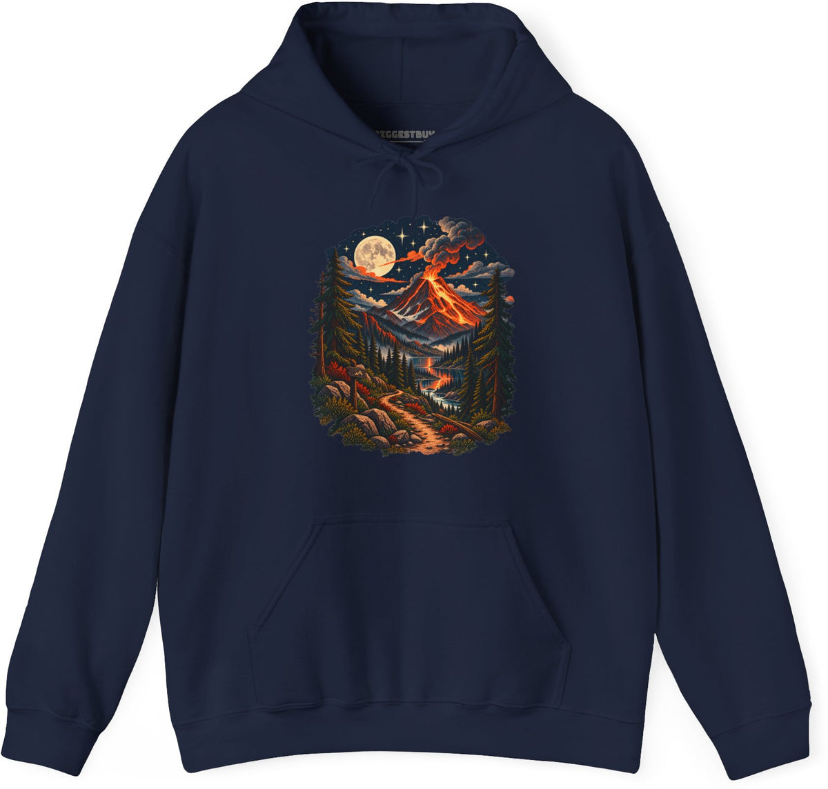 Volcanic Visions - Pullover Hoodie in Navy, front view