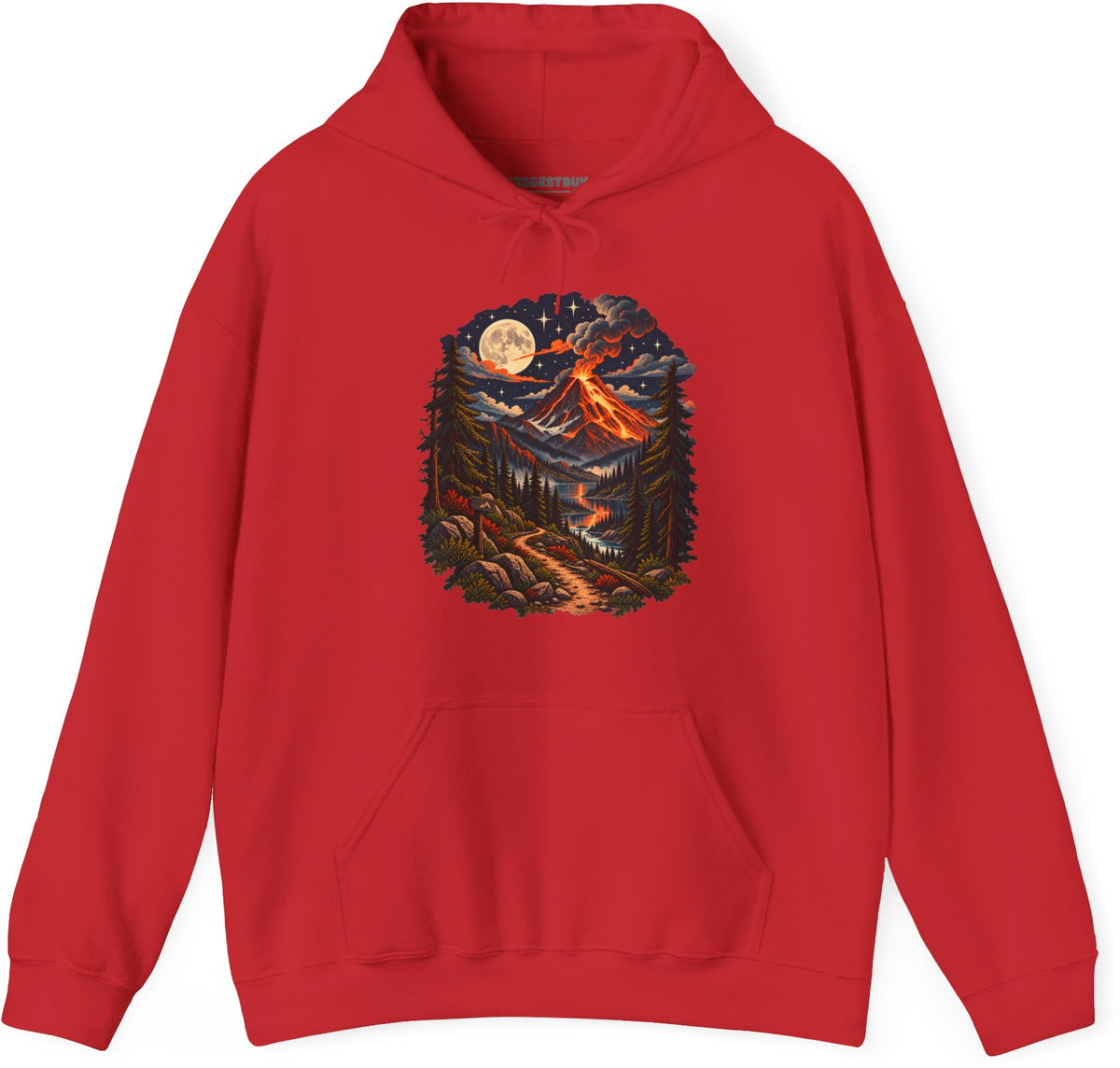 Volcanic Visions - Pullover Hoodie in Red, front view