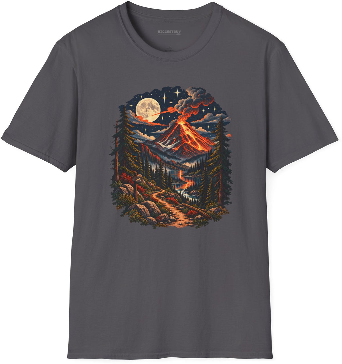 Volcanic Visions - Softstyle T-Shirt in Charcoal, front view