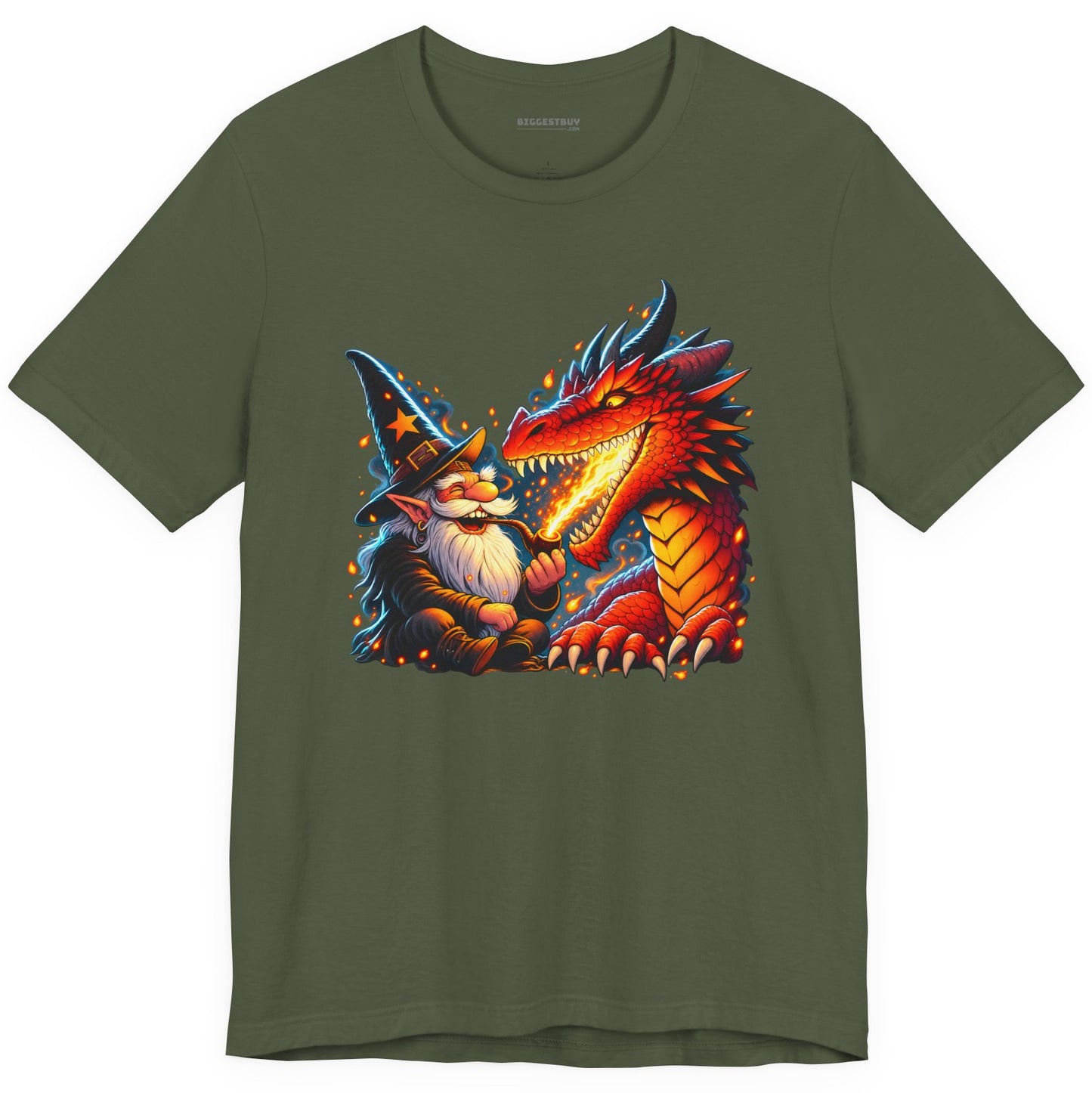 Wizards And - Classic Jersey Tee in Military Green, front view