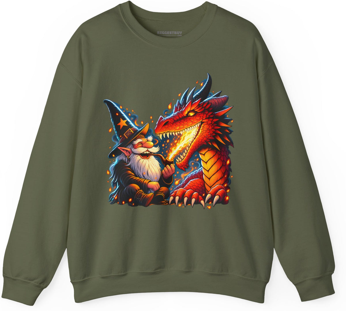 Wizards And - Crewneck Sweatshirt in Military Green, front view
