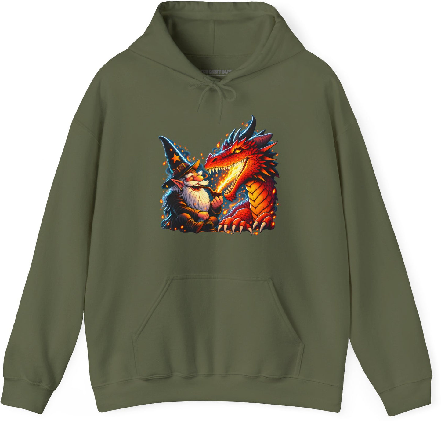Wizards And - Pullover Hoodie in Military Green, front view