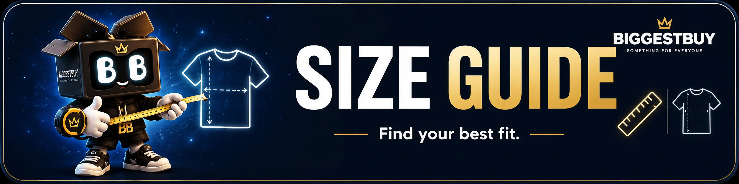 BiggestBuy apparel size guide and best-fit illustration